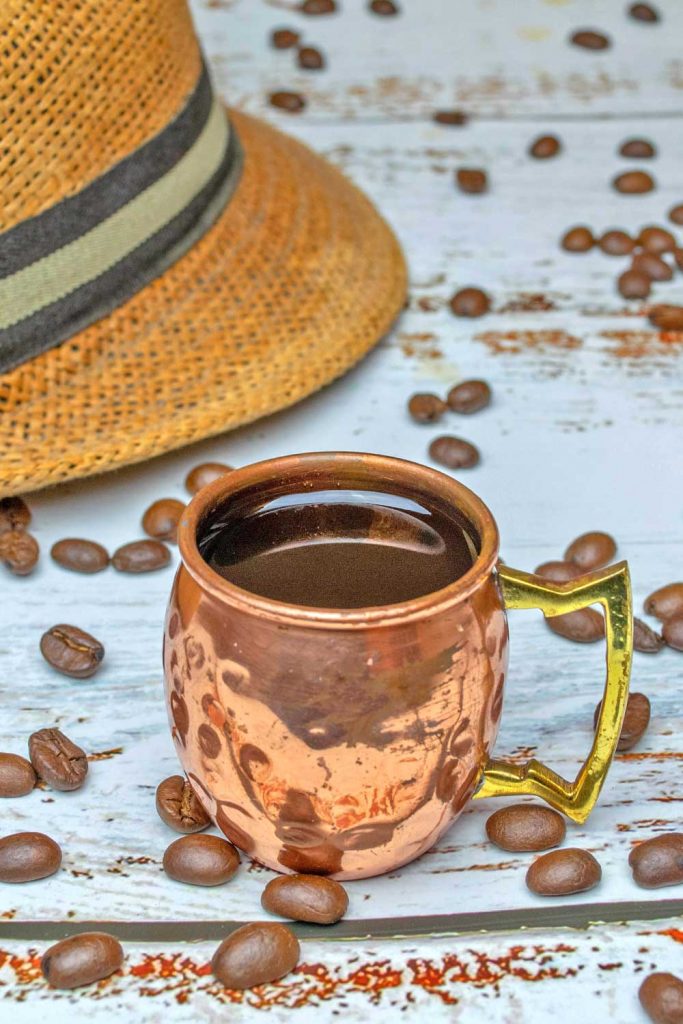 Coffee in a copper mug