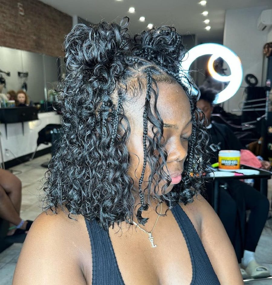 crochet bob braids with space buns