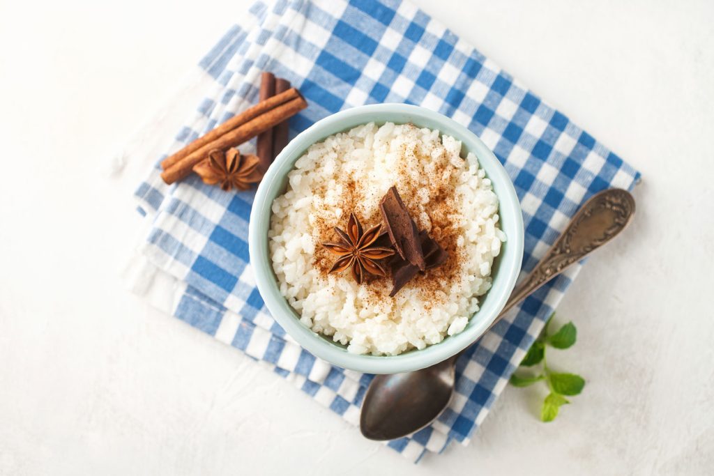 Arroz con leche (rice pudding) with cinnamon and star anise.