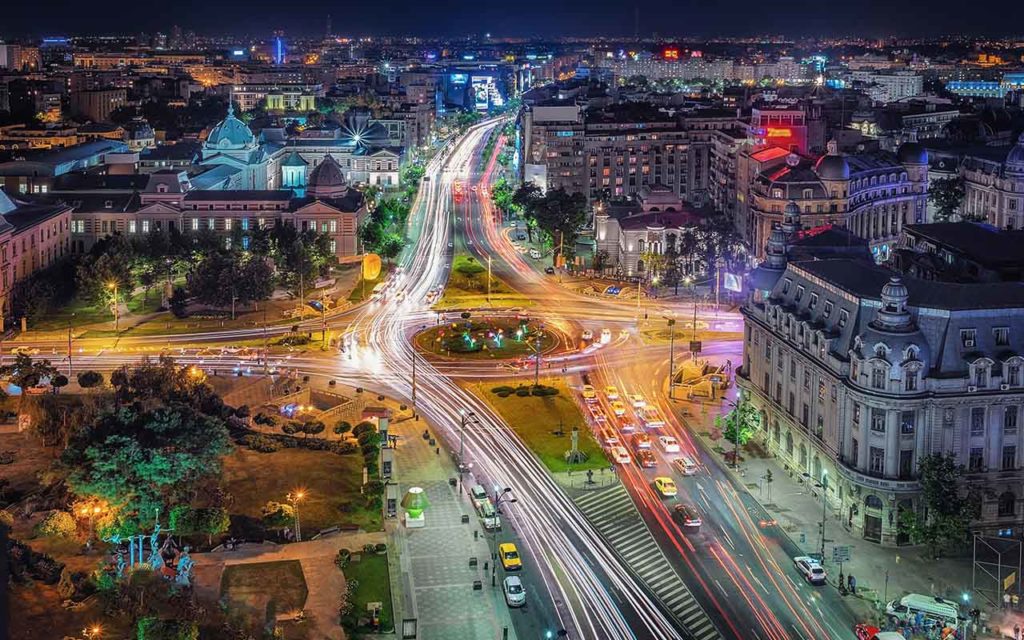 Aerial view of the University Square in Bucharest, Romania
