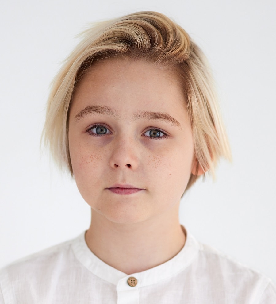 side swept blonde bob for 11 year old boy