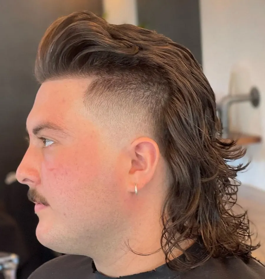 faded mullet for long wavy hair