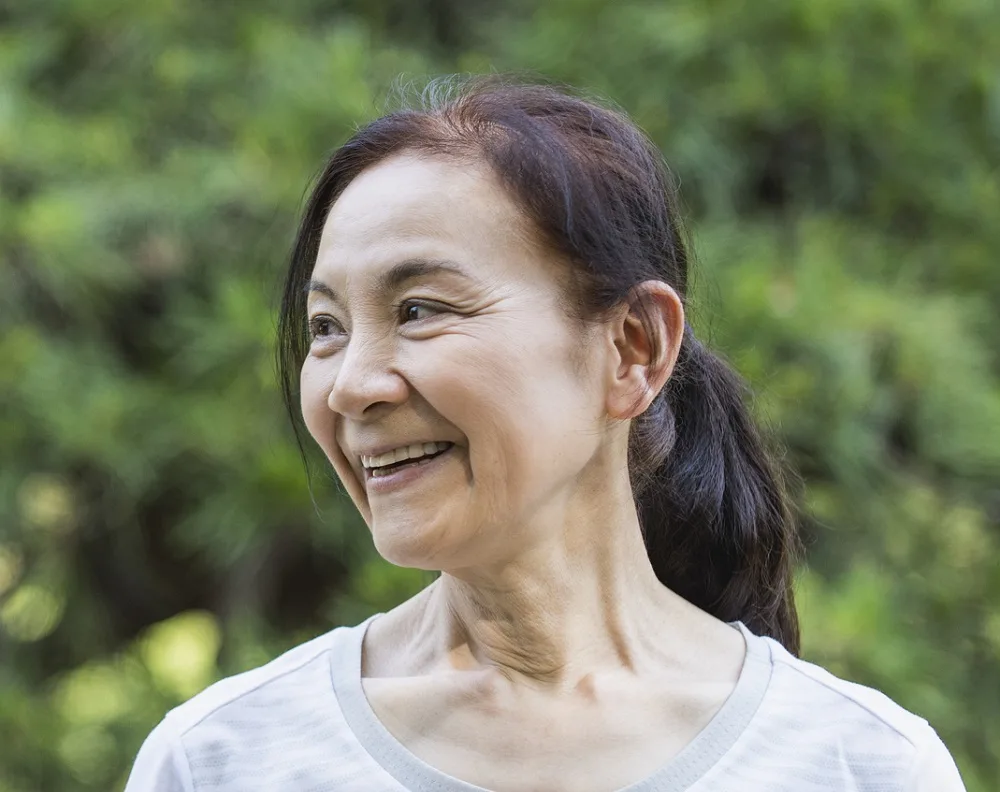 long brunette hair for older women