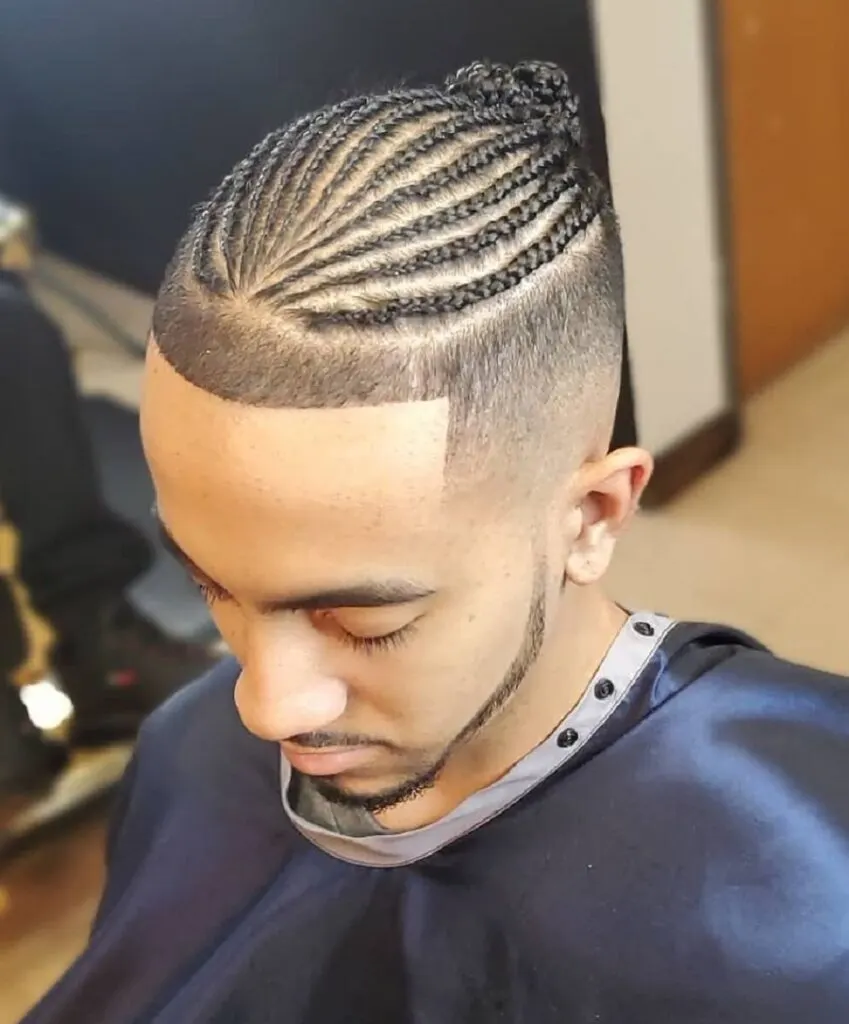 long cornrow braids with high fade