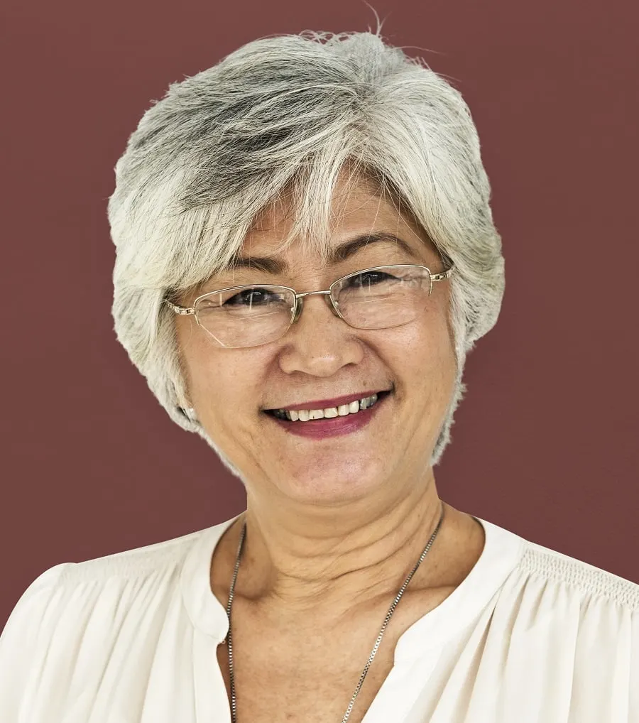 long gray pixie cut for Asian women