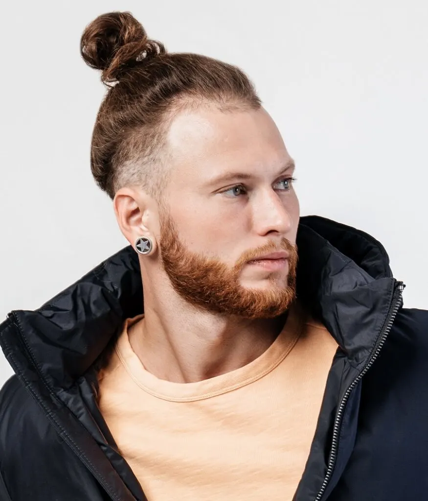 long hair man bun with fade