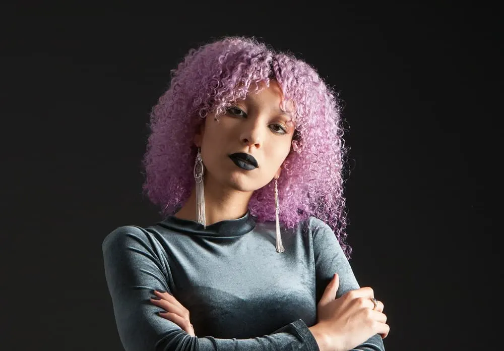 purple curly hairstyle for mixed girls