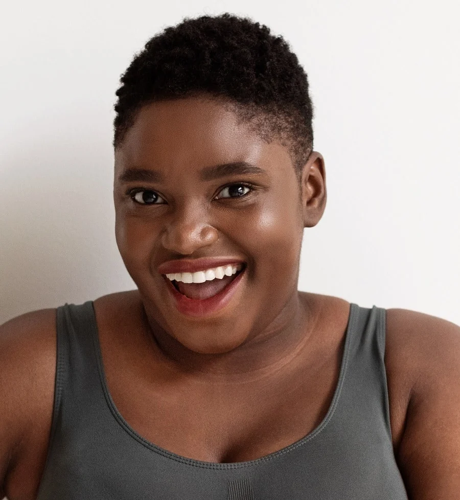 short curly fade for fat face and double chin