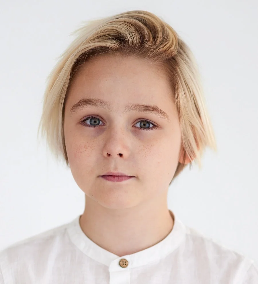 side swept blonde bob for 11 year old boy